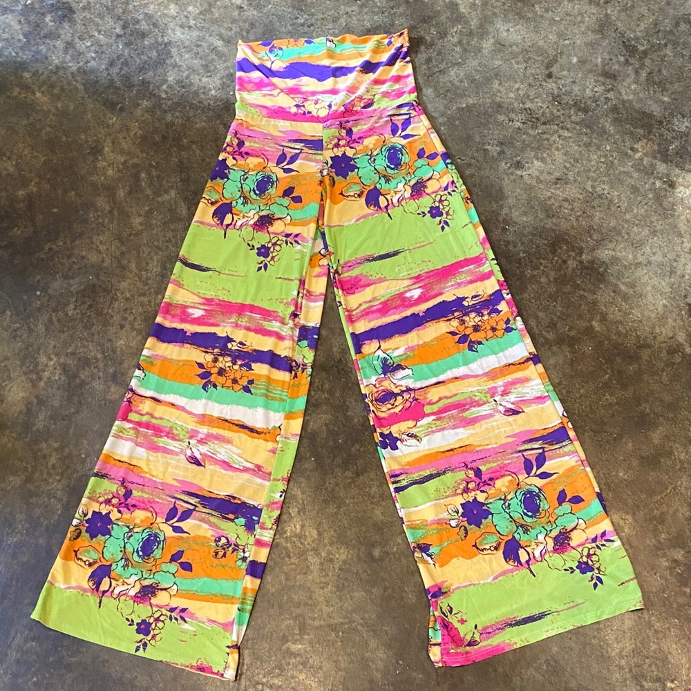 Colorful Floral Wide-Leg PANTS